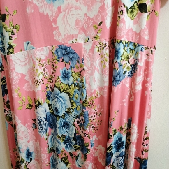 Floral Pink and Blue Wrap Dress - Picture 6 of 7